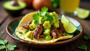 Heuschrecken-Tacos mit Avocado-Salsa