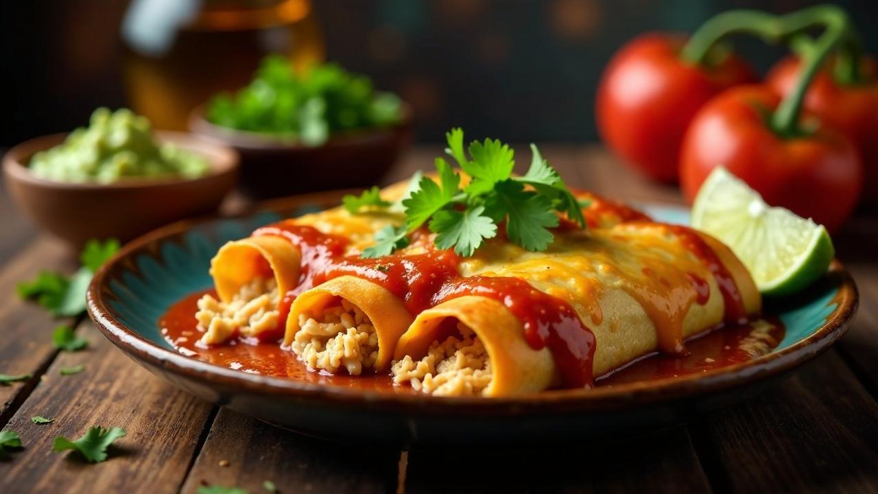 Hähnchen-Enchiladas mit Tomatensauce