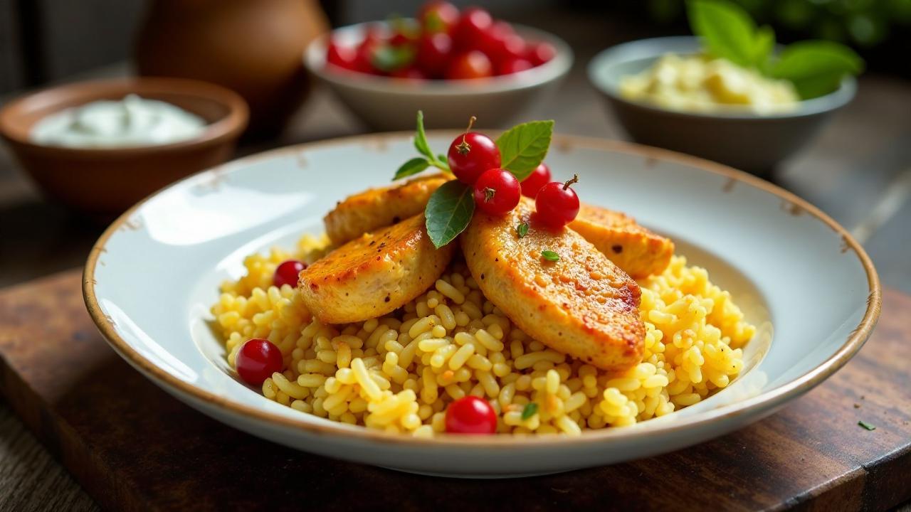 Hähnchen mit Berberitzen und Safran (Baghali Polo Ba Morgh)