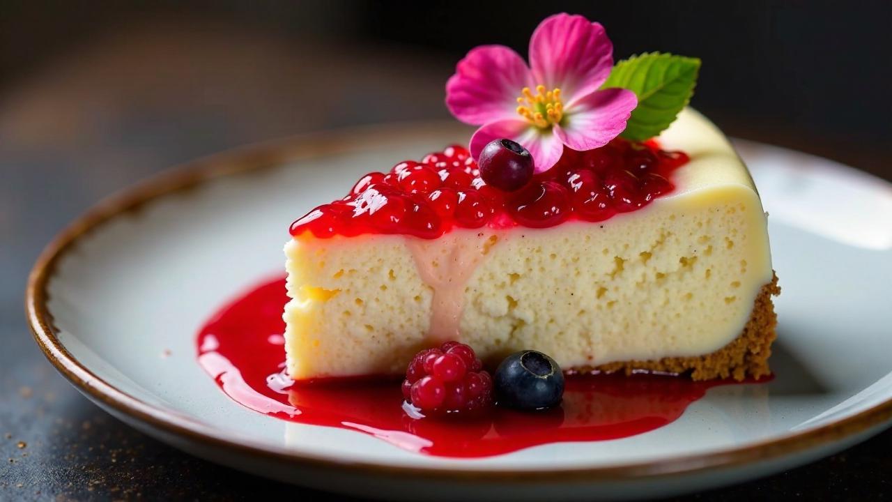 Hibiskus-Kaviar auf Cheesecake