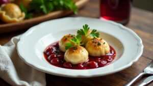 Hirsch-Maultaschen mit Preiselbeeren