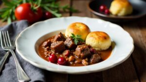 Hirschgulasch mit Semmelknödel