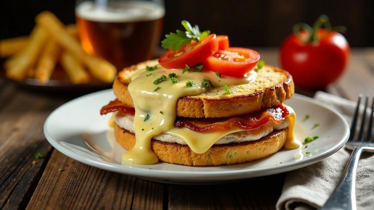 Hot Brown Sandwich – Offenes Sandwich mit Truthahn und Mornay-Sauce.