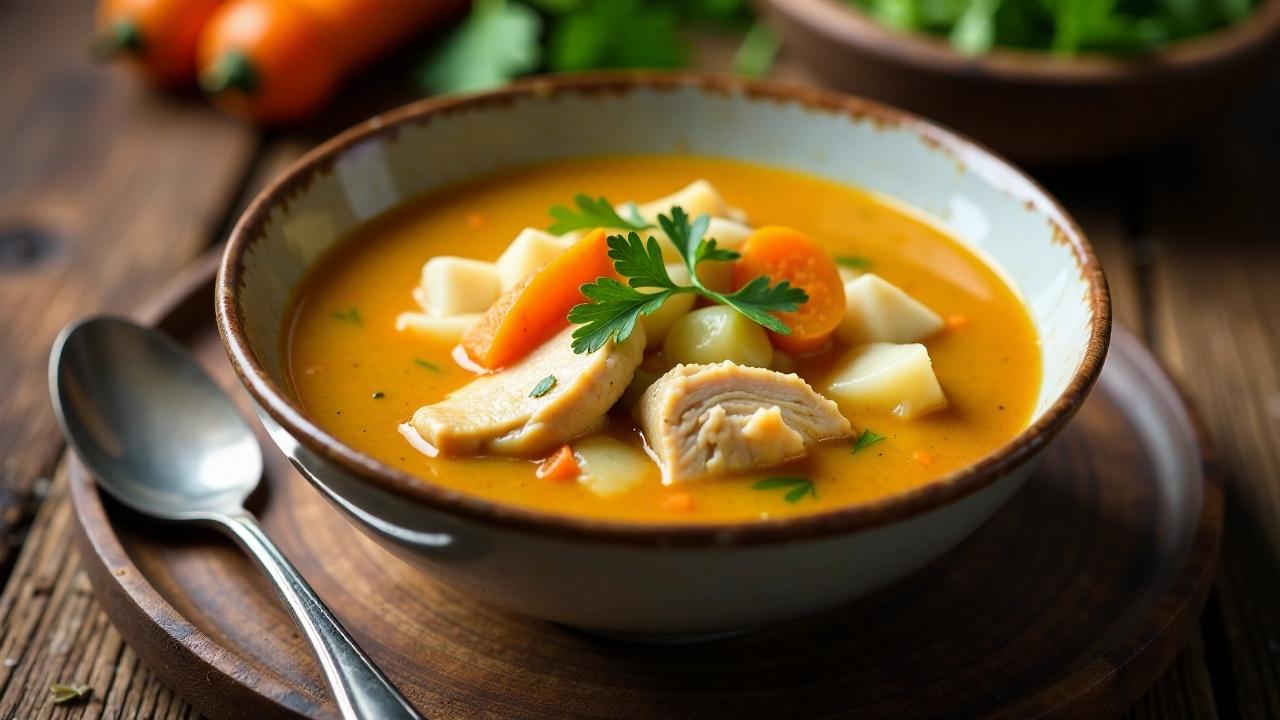 Huhn-Potage mit Taro-Stücken