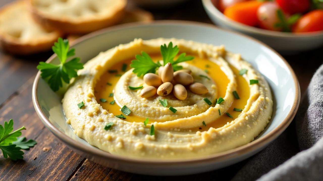 Humus mit gerösteten Pinienkernen