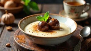 Ingwer-Sphären auf Chai Pudding