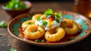 Kachori Chaat – Frittierte Kachori mit würzig-süßer Palmenzuckersoße