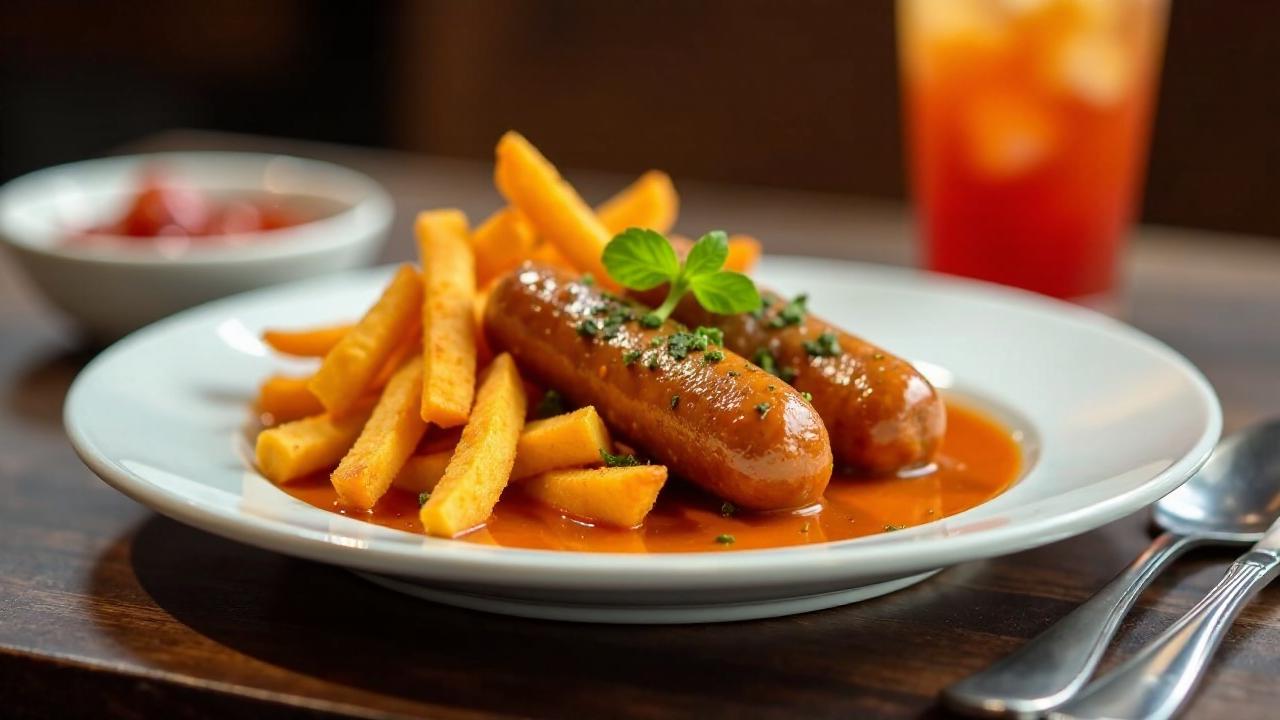 Kaisergulasch-Currywurst und Süßkartoffel-Pommes