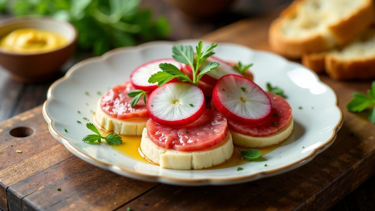 Kalter Leberkäse mit Radieschen und Rettich