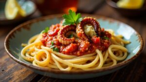 Kalymnian Spaghetti – Spaghetti mit Oktopus und Tomatensauce