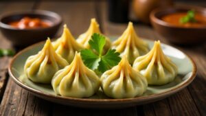 Kartoffel-Erbsen-Momos mit Gewürzen