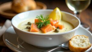 Kartoffel-Kapern-Suppe mit Lachs