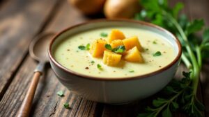 Kartoffel-Lauch-Suppe mit Käsecroutons