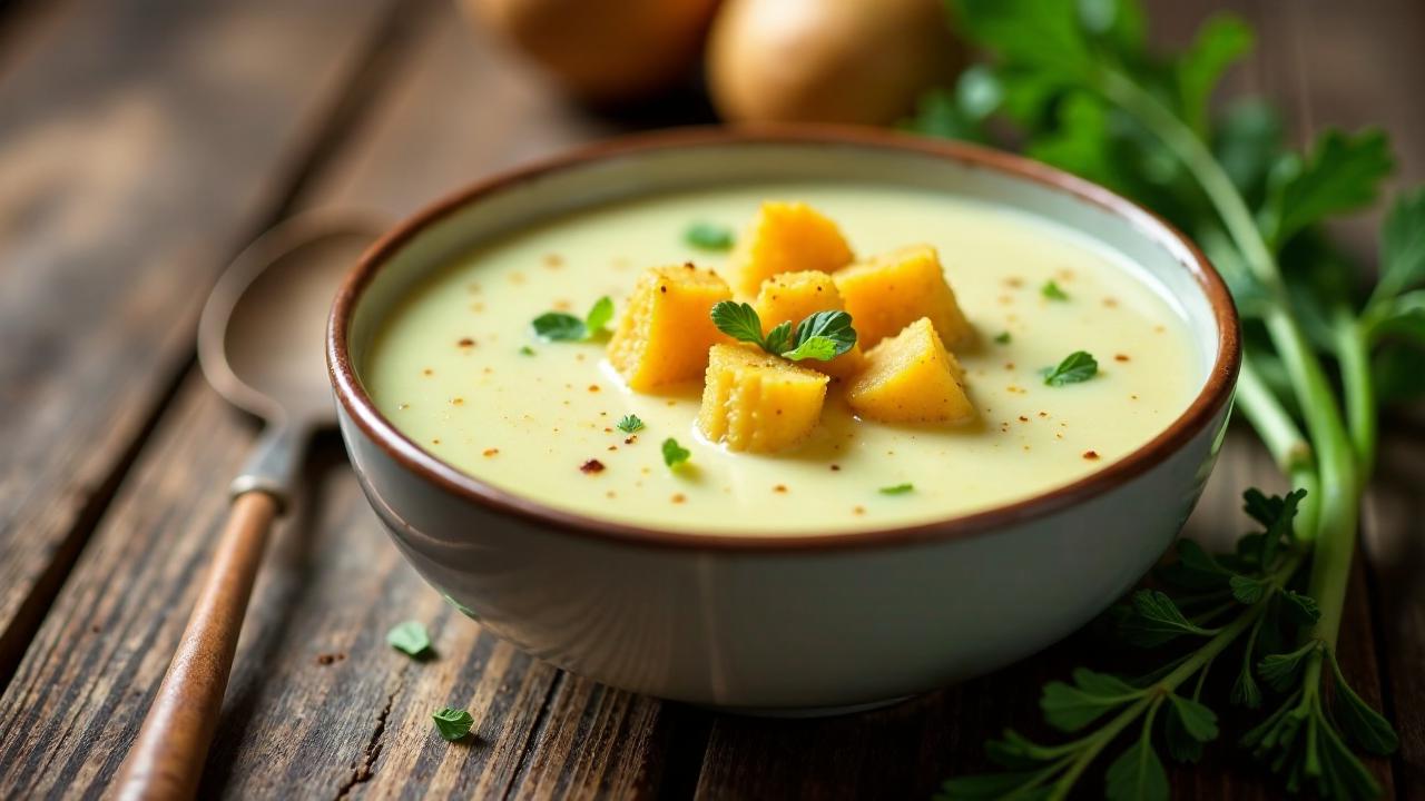 Kartoffel-Lauch-Suppe mit Käsecroutons