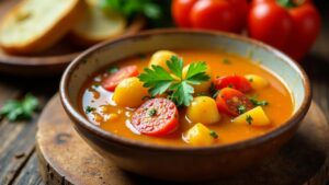 Kartoffel-Paprika-Suppe mit Chorizo