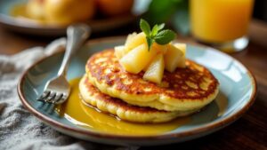 Kartoffelpuffer mit Birnenkompott und Vanillesoße