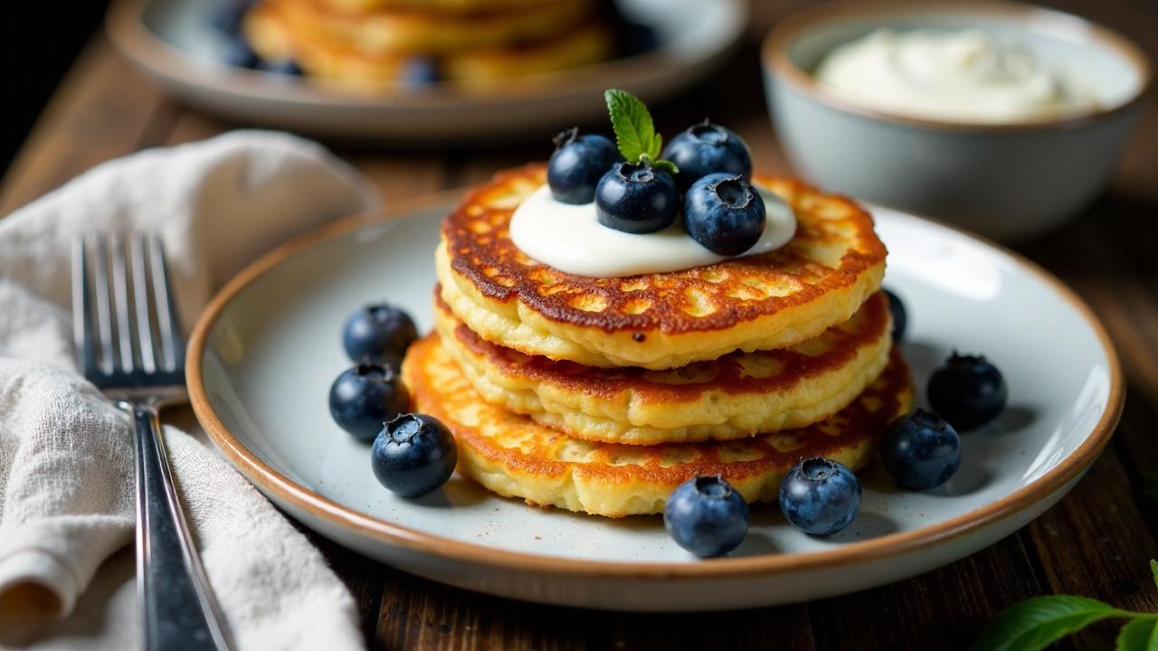 Kartoffelpuffer mit Blaubeeren und Joghurt