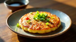 Kartoffelpuffer mit Kimchi und Sesam