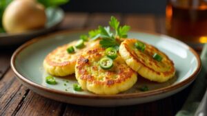 Kartoffelpuffer mit Lauch-Käse-Gratin