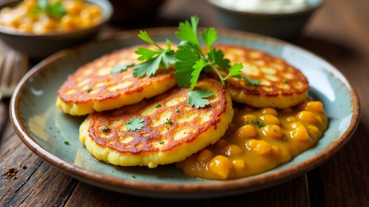 Kartoffelpuffer mit Linsen-Dahl