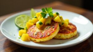 Kartoffelpuffer mit Mango-Salsa und Limette