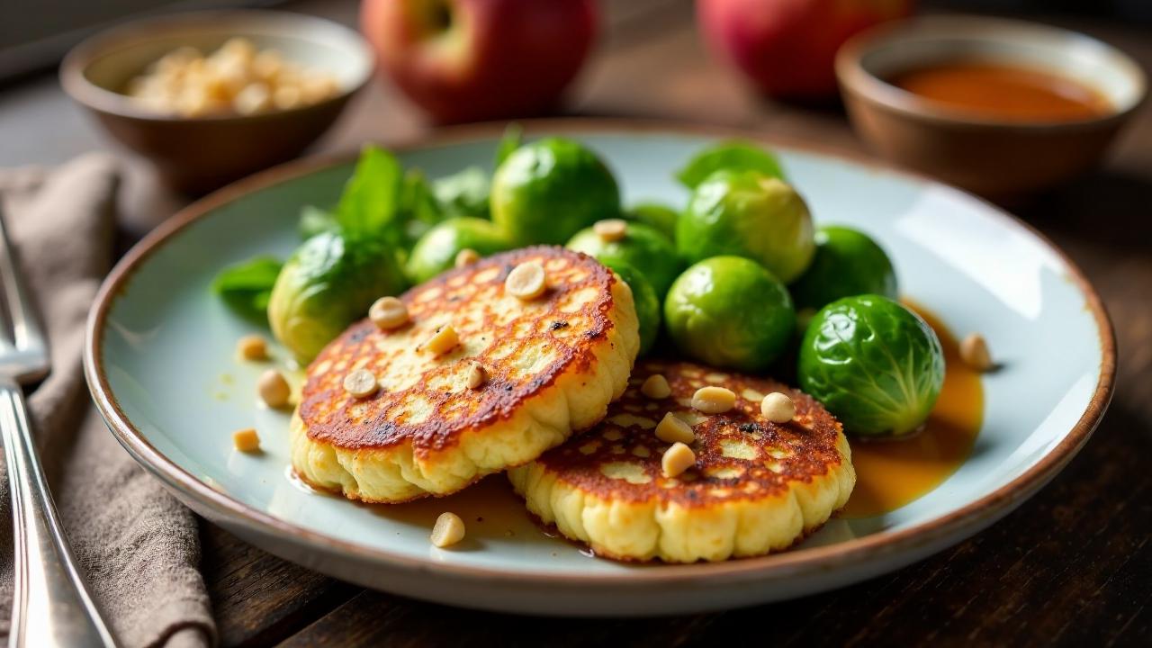 Kartoffelpuffer mit Rosenkohl und Nüssen