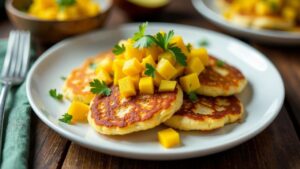 Kartoffelpuffer mit Räuchertofu und Mangosalsa