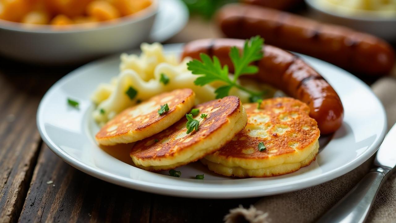 Kartoffelpuffer mit Sauerkraut und Wurst