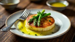 Kartoffelpuffer mit Spargel und Trüffelöl