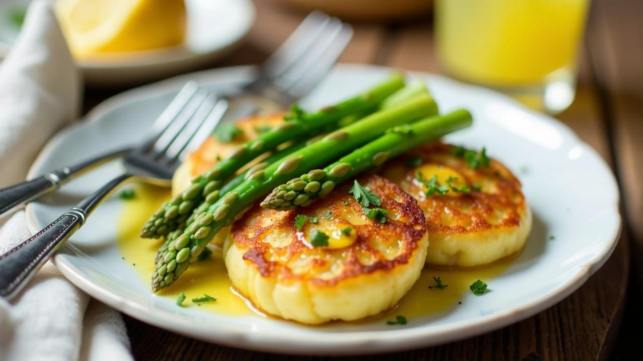 Kartoffelpuffer mit Spargel und Zitronenbutter