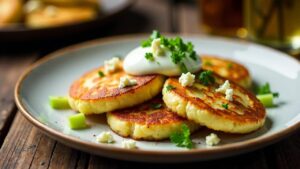 Kartoffelpuffer mit Staudensellerie und Blaukäse