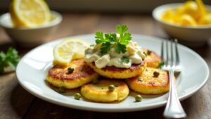 Kartoffelpuffer mit Thunfischcreme und Kapern