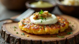 Kartoffelpuffer mit Ziegenfrischkäse und Walnüssen