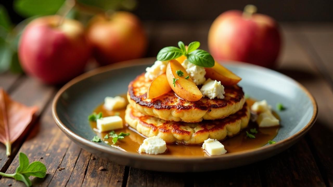 Kartoffelpuffer mit gebratenem Apfel und Ziegenkäse