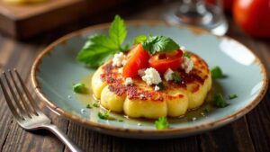 Kartoffelpuffer mit gebratener Paprika und Feta