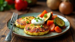 Kartoffelpuffer mit geröstetem Gemüse