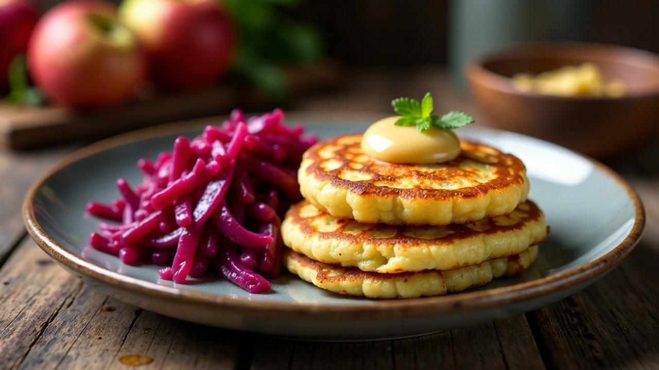 Kartoffelpuffer mit geschmortem Rotkohl