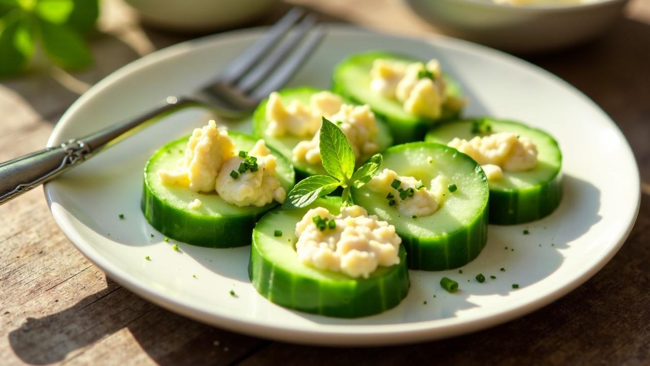 Kartoffelsalat in Salatgurken eingerollt