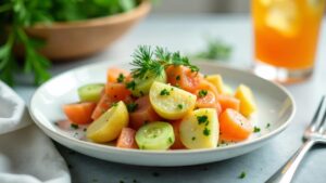 Kartoffelsalat mit Essig und Lachs