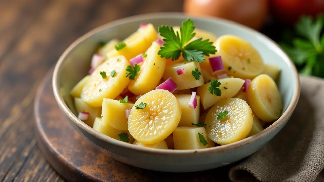 Kartoffelsalat mit Essiggurken und Zwiebeln