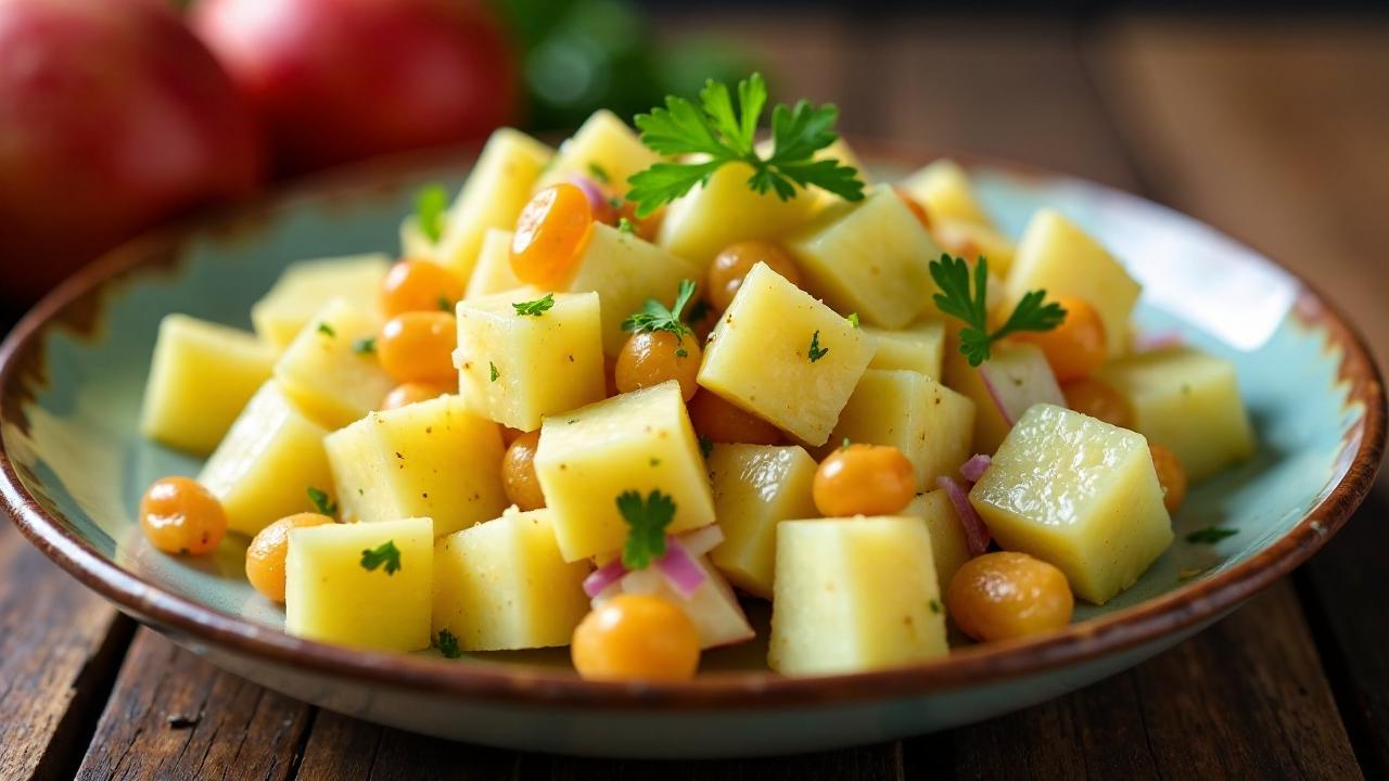 Kartoffelsalat mit Rosinen und Äpfeln