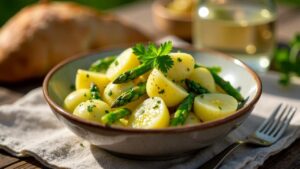 Kartoffelsalat mit Spargelspitzen