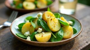 Kartoffelsalat mit Spinat und Feta