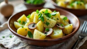 Kartoffelsalat mit gebratenen Pilzen