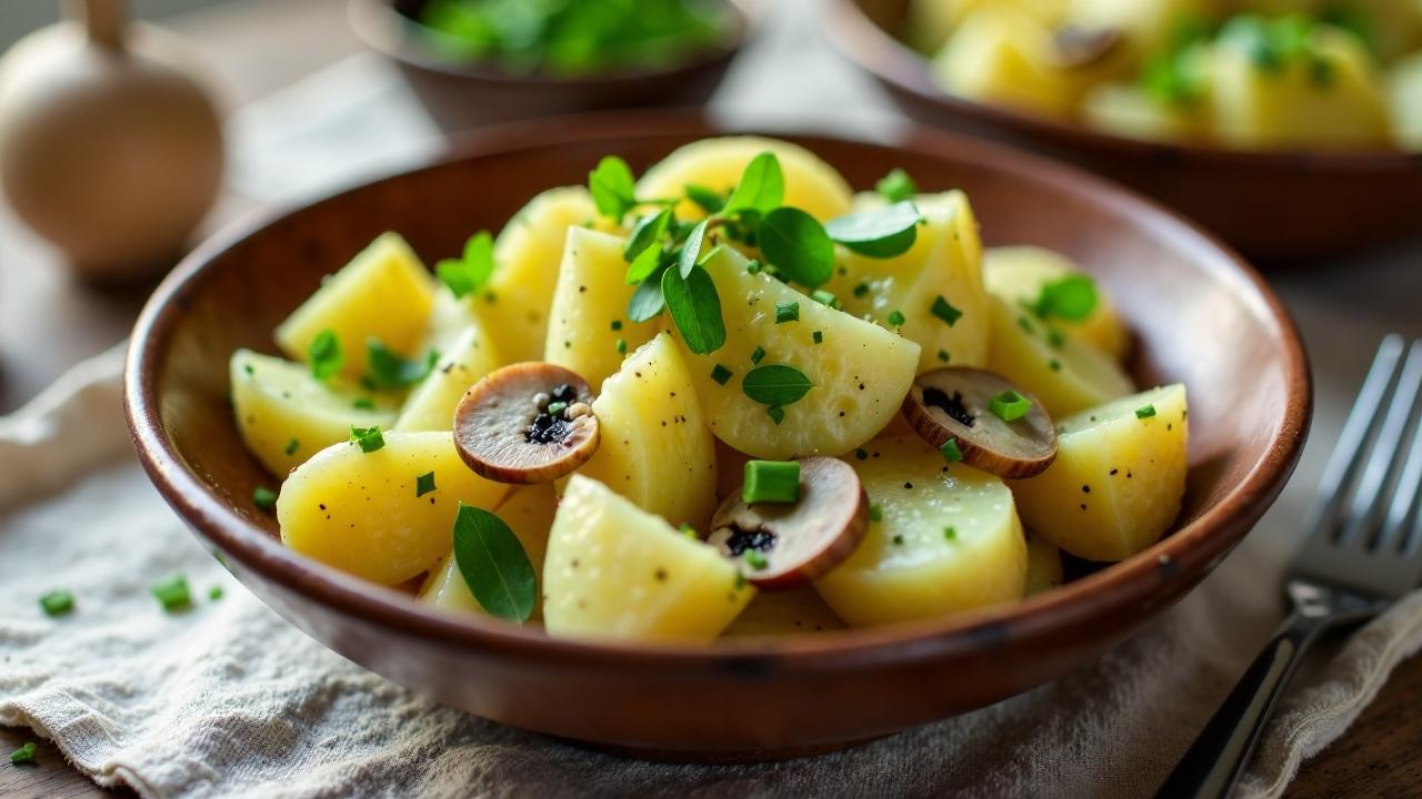 Kartoffelsalat mit gebratenen Pilzen