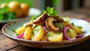 Kartoffelsalat mit gegrillten Pfifferlingen