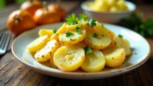 Kartoffelsalat mit geröstetem Knoblauch