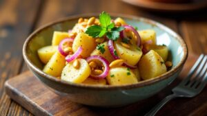 Kartoffelsalat mit gerösteten Kürbiskernen