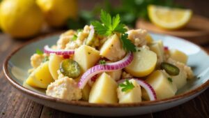 Kartoffelsalat mit saftigem Hähnchenbrustfilet