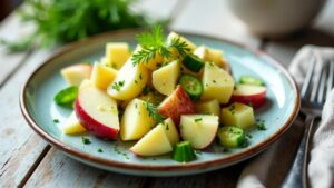 Kartulisalat mit Äpfeln und Gurken